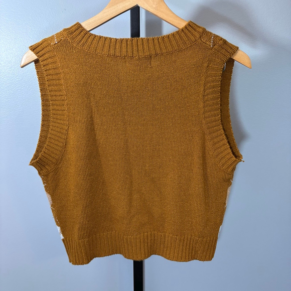 Women's Say Wha Brown & White Argyle V-Neck Sweater Vest XL - Picture 3 of 3